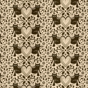 Cats and Hearts Block Print-Inspired Design