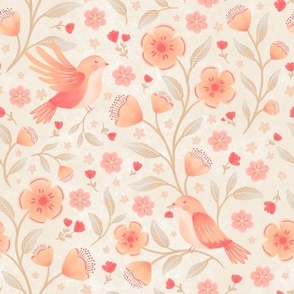 [regular] Peach Blossom and Birds — Pantone Color of the Year
