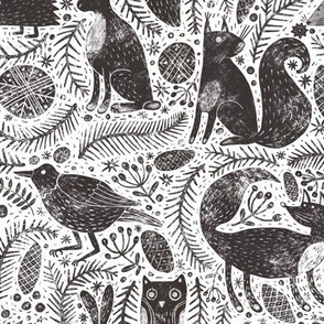 Winter Forest Animals Block Print Inspired