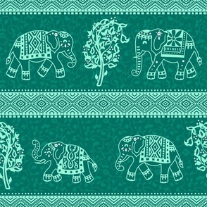 Elephant Garden Block Print Green - Medium