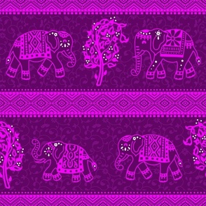 Elephant Garden Block Print Purple - Medium