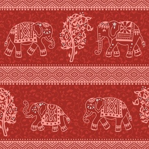 Elephant Garden Block Print Red - Medium