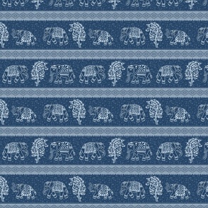 Elephant Garden Block Print Blue- Small