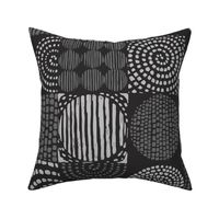 Abstract Carbone Gray Monochromatic Grid with Spirals, Circles and Squares, Large Scale