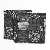 Abstract Carbone Gray Monochromatic Grid with Spirals, Circles and Squares, Large Scale