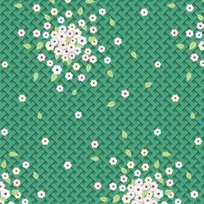 Ditsy flowers with Lattice Background - green.