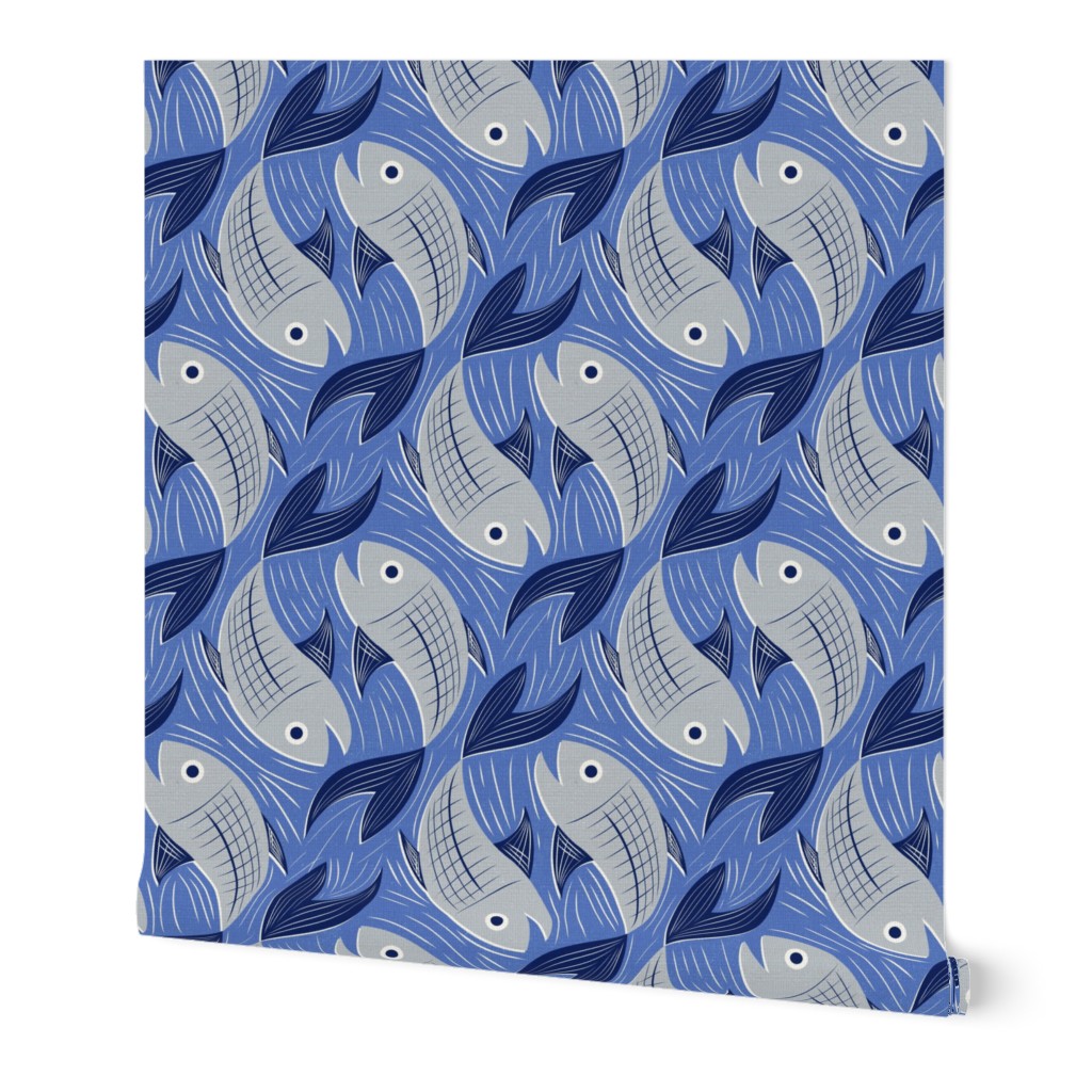 Fish block print - blue