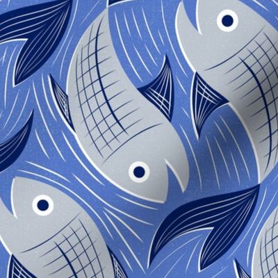Fish block print - blue