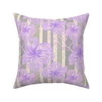 Lilac tropical flowers on a striped background 