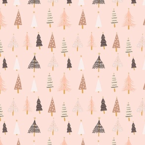 Boho-Christmas-trees-on-pink-8x8