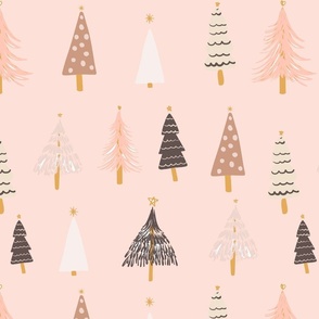 Boho-Christmas-trees-on-pink-16x16