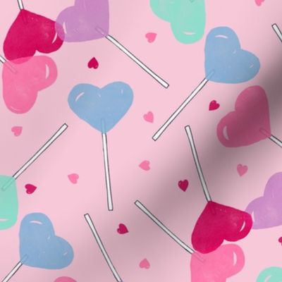 Watercolor Valentine Lollipops with Sprinkle Hearts Pink