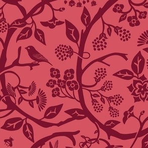 Colorful cut paper botanical print - floral vines , branches and wildlife 