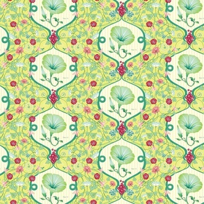 Vintage botanical floral vines on yellow background for spring time wallpaper - bright and cheerful- small .