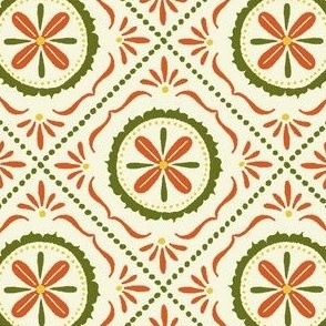 flower circle squares in block print style