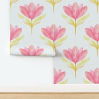 Block Print-inspired Pink Tulip Modern Floral Design