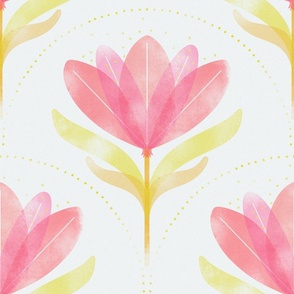 Block Print-inspired Pink Tulip Modern Floral Design