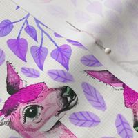 Medium - Dear Deer - Magenta Fawns on White Linen with Hearts and Purple Leaves - Forest Pals