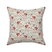 Small - Dear Deer - Fawns on White Linen with Hearts and Green Leaves - Forest Pals