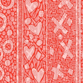 Love, Kisses & Hugs Block Print - Red and Pinks (large scale)