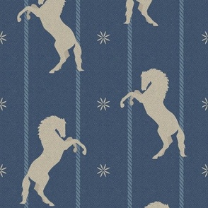 Mustangs Wild Horses | Denim Blue | Small  12" repeat |  Western Boho