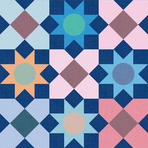 Islamic Geometry - Tiles in Vintage Summer Shades / Large