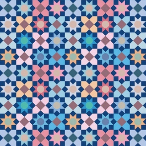 Islamic Geometry - Tiles in Vintage Summer Shades / Medium