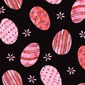 Easter Eggs and tiny flowers | Watercolor | Pink, Red and Black