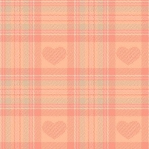 (S) Peachy Love Plaid with Hearts / Pantone Color of the Year 2024: ‘Peach Fuzz’  / small 4" scale