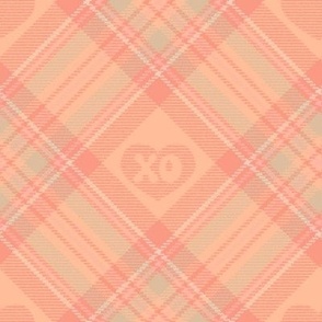 (M) Peachy Love Diagonal Plaid with XO Hearts / Pantone Color of the Year 2024: ‘Peach Fuzz’  / medium scale