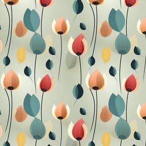 Timeless Florals: Mid-Century Hues in Seamless Harmony