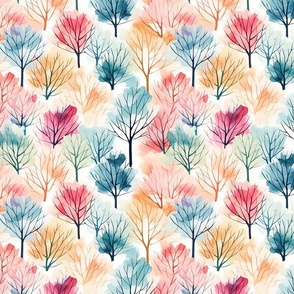 Misty Forest: Dreamy Trees in Seamless Watercolor Pattern