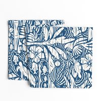 Hawaiian Block Print - Vintage Nature on Ocean Blue / Large