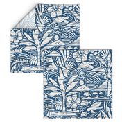 Hawaiian Block Print - Vintage Nature on Ocean Blue / Large