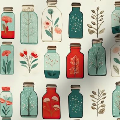 Apothecary Blooms: Botanical Mason Jars in Seamless Pattern Display