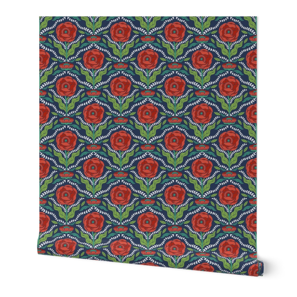 Arts & Crafts - Red flowers Block Print