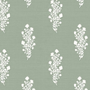 Jumbo - Julieta Floral Block Print - White Florals Texture Green