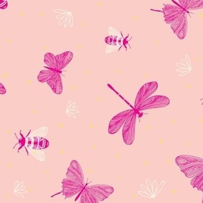 M-BEES IN A BUZZ_MEDIUM_3A--butterflies-bees-fireflies-floral-pink-hot pink-bugs-insects-nature-line art