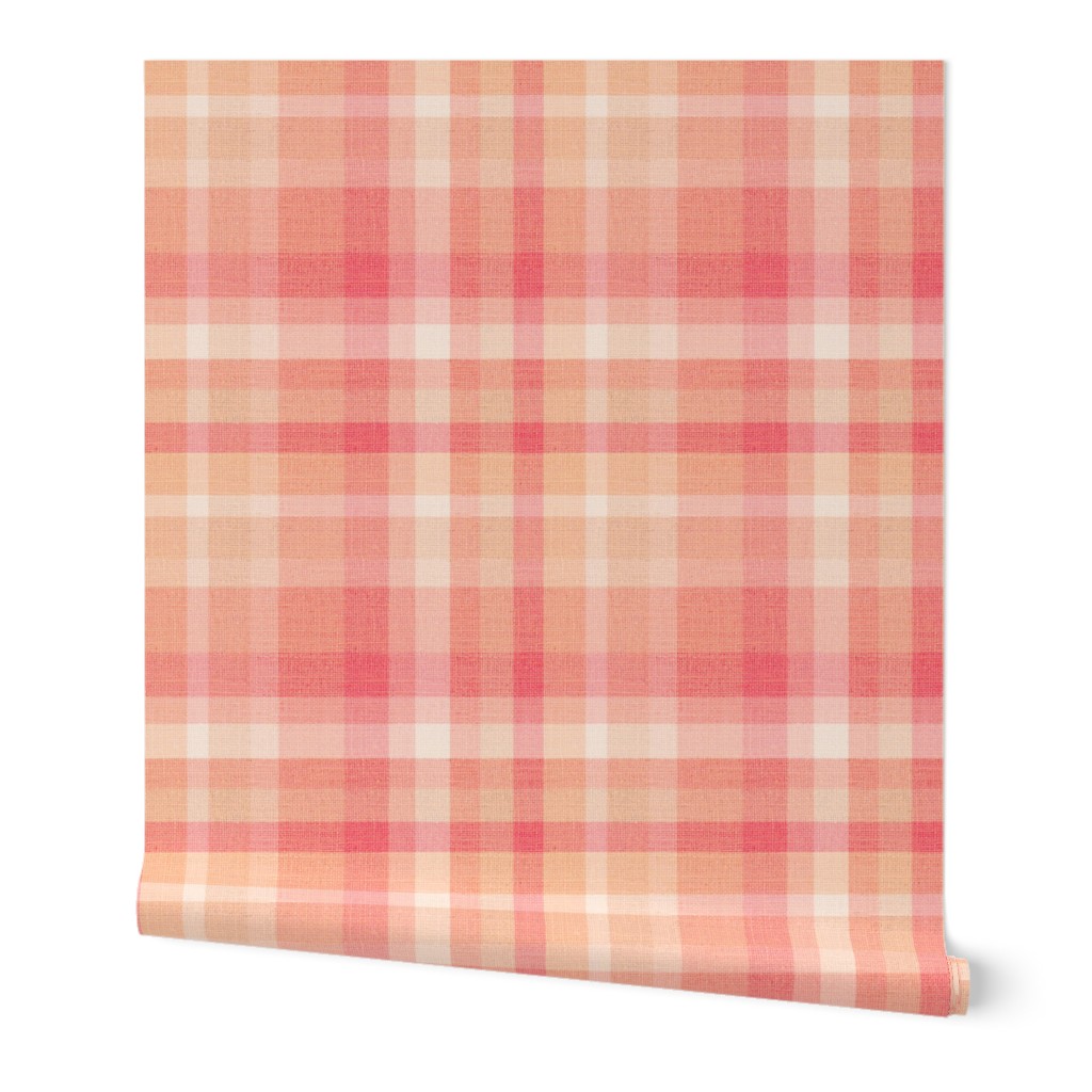 Pantone colour of the year 2024 Peach fuzz and coordinating colours - coral, cream, buff plaid 6” repeat