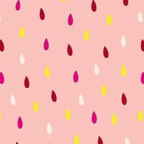 L-AND THEN THE RAIN_LARGE_9A--raindrops-polka dot-teardrop-cute-scattered-bright-pink-hot pink-yellow-