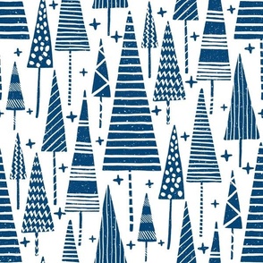 Winter Navy Block Print Pines and Stars 12x12