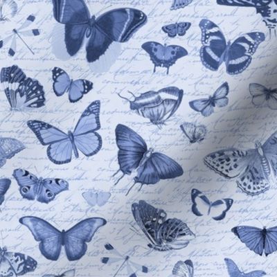 Nostalgic Cottagecore Butterfly Pattern Blue Smaller Scale