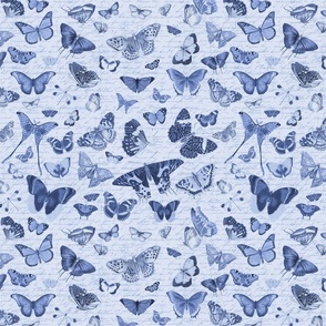 Nostalgic Cottagecore Butterfly Pattern Blue Smaller Scale