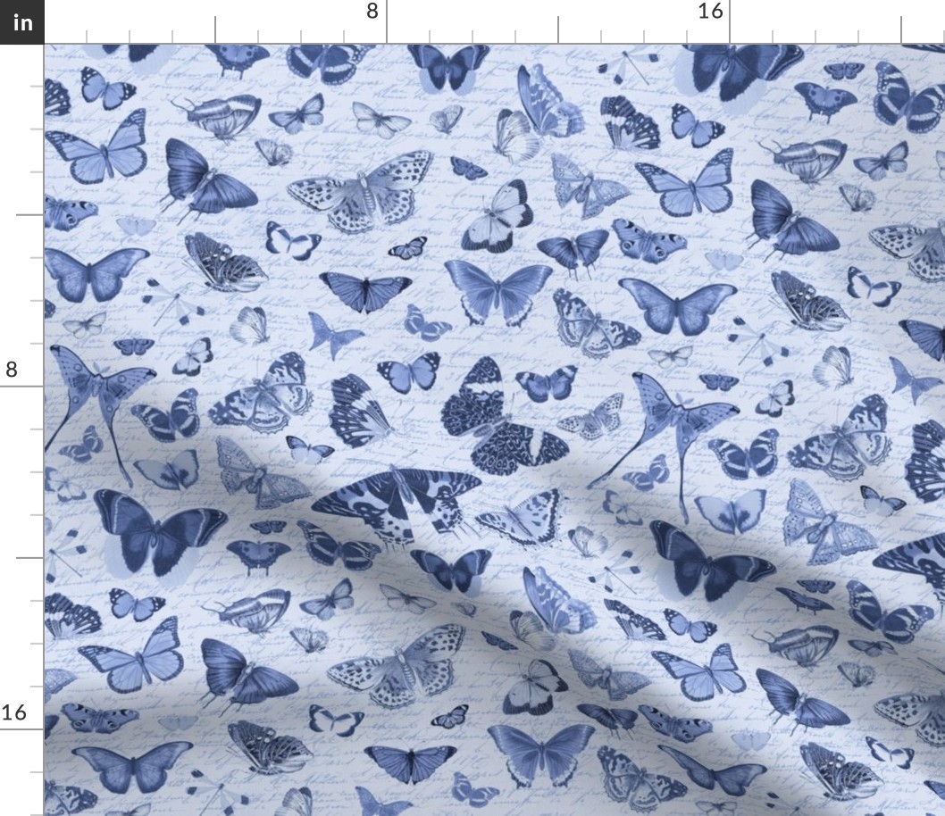 Nostalgic Cottagecore Butterfly Pattern Blue Smaller Scale