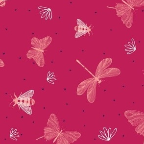 M-BEES IN A BUZZ_MEDIUM_3B--butterflies-bees-fireflies-floral-polka dots-bugs-insects-line art-berry-pink-apricot