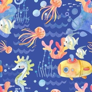 Watercolor underwater world