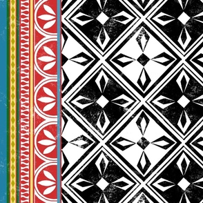 Jaipur Block Print Black on White with colorful vertical border