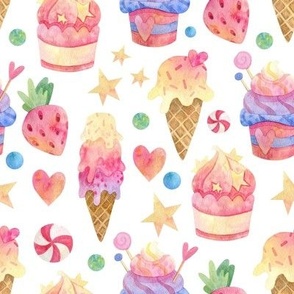 Watercolor sweets, candy, ice cream