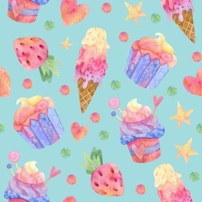 Watercolor sweets, candy, ice cream