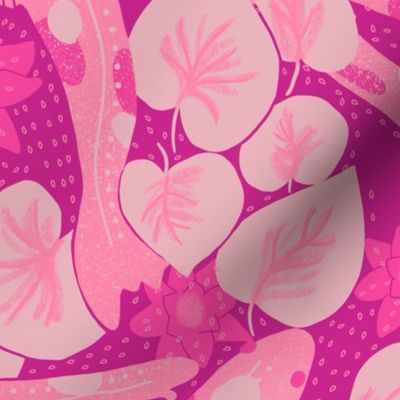 Japanese Koi Fish Water Lily Pond & Hot Pink Large Scale Koi Fish Print